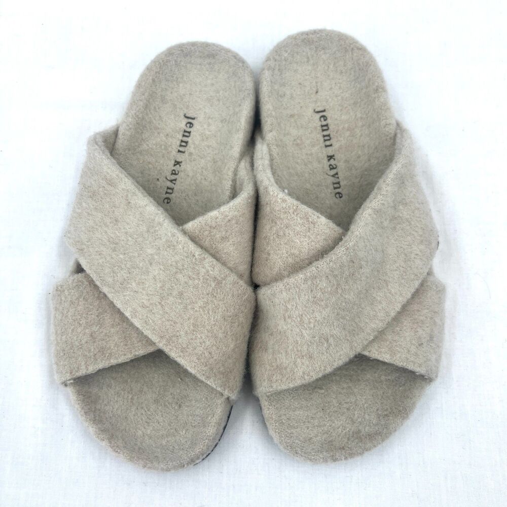Jenni Kayne Wool Felt Criss Cross Slide Sandals Beige Oatmeal EU 37 US 6.5-7